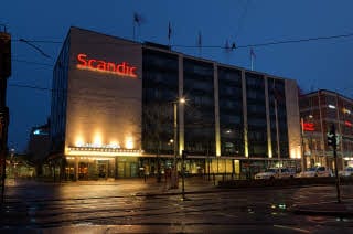 Fasade kveld hotell Scandic Europa Gøteborg