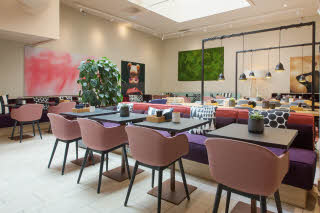 Pink chairs in the restaurant