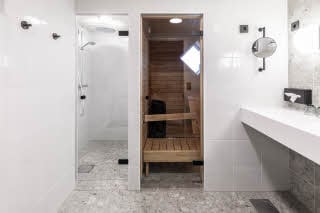 bathroom in room superior plus at scandic jyvaskyla station in finland