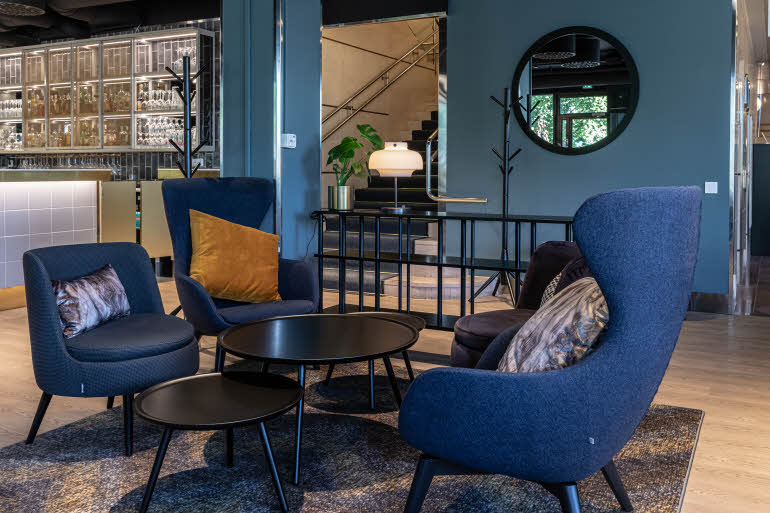 Lobby of the restaurant in Scandic Jyvaskyla Station hotel