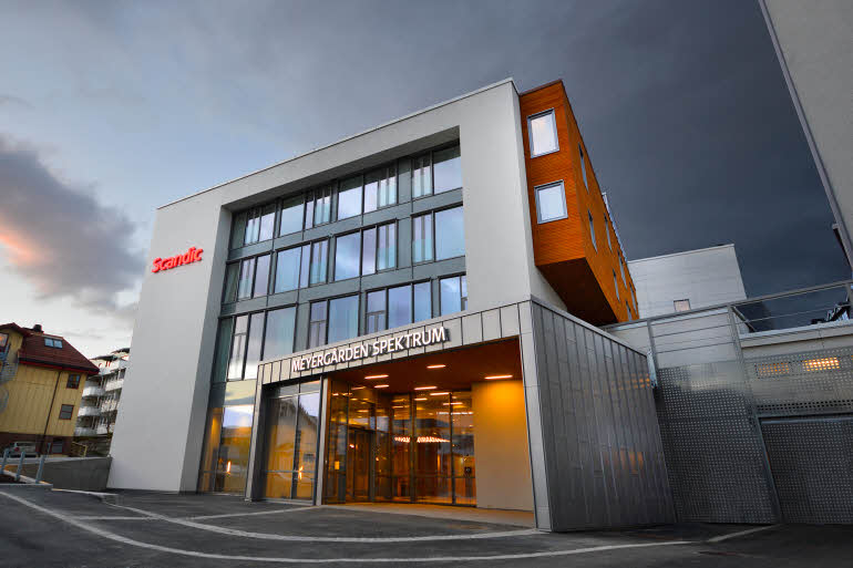 Fasaden på Scandic Meyergården sett forfra