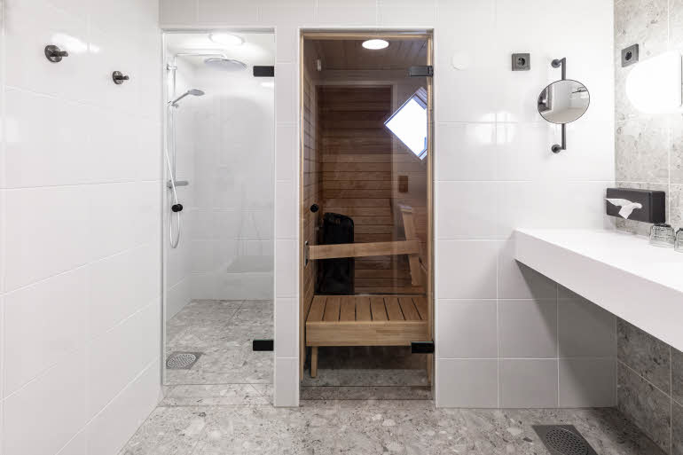 bathroom in room superior plus at scandic jyvaskyla station in finland