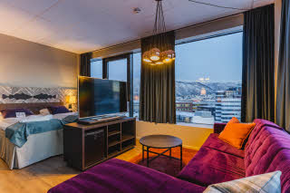 view from room junior suite at scandic grand tromso in norway