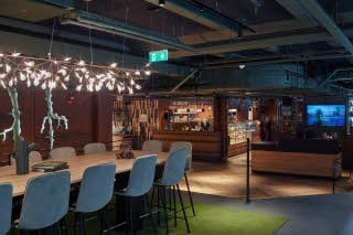 Lounge area at roots of Downtown Camper by Scandic Stockholm
